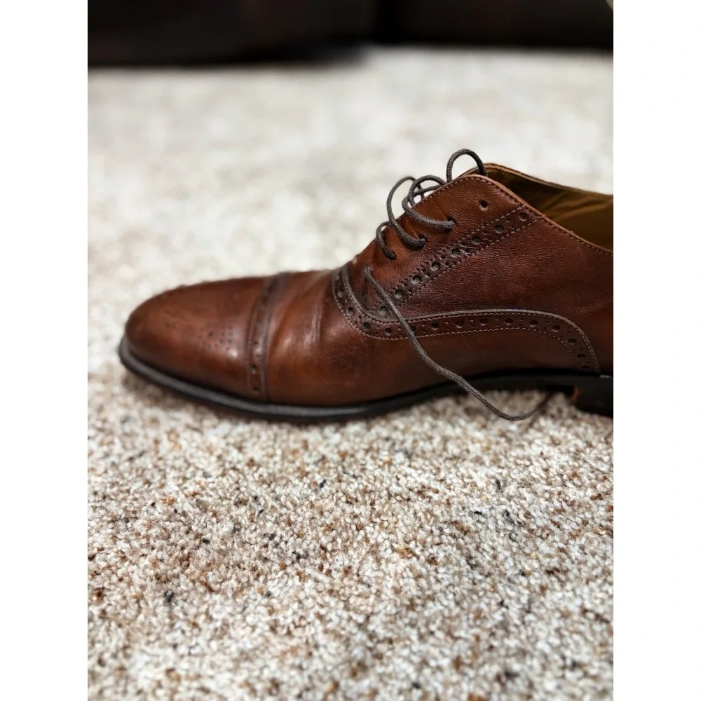 John W Nordstrom Oxfords Dress Shoes Mens Size 12 Brown Leather Cap Toe Italy